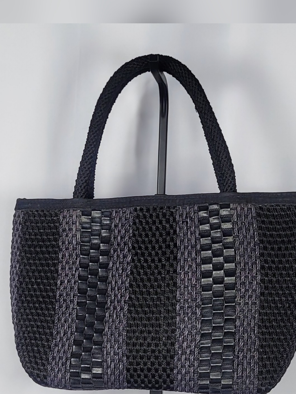 The Sak Elliott Lucca Black Woven Tote Bag Textured Shoulder Handbag - Picture 2 of 6